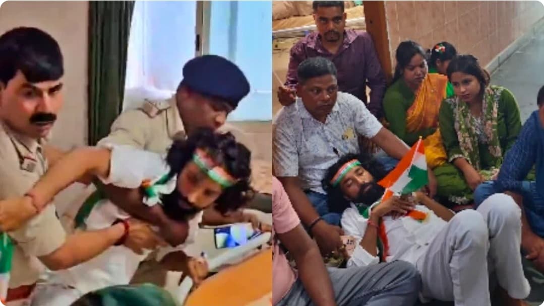 तिरंगा यात्रा में शामिल होने से रोके गए देवेंद्र नाथ महतो, अस्पताल के बाहर धरने पर बैठे