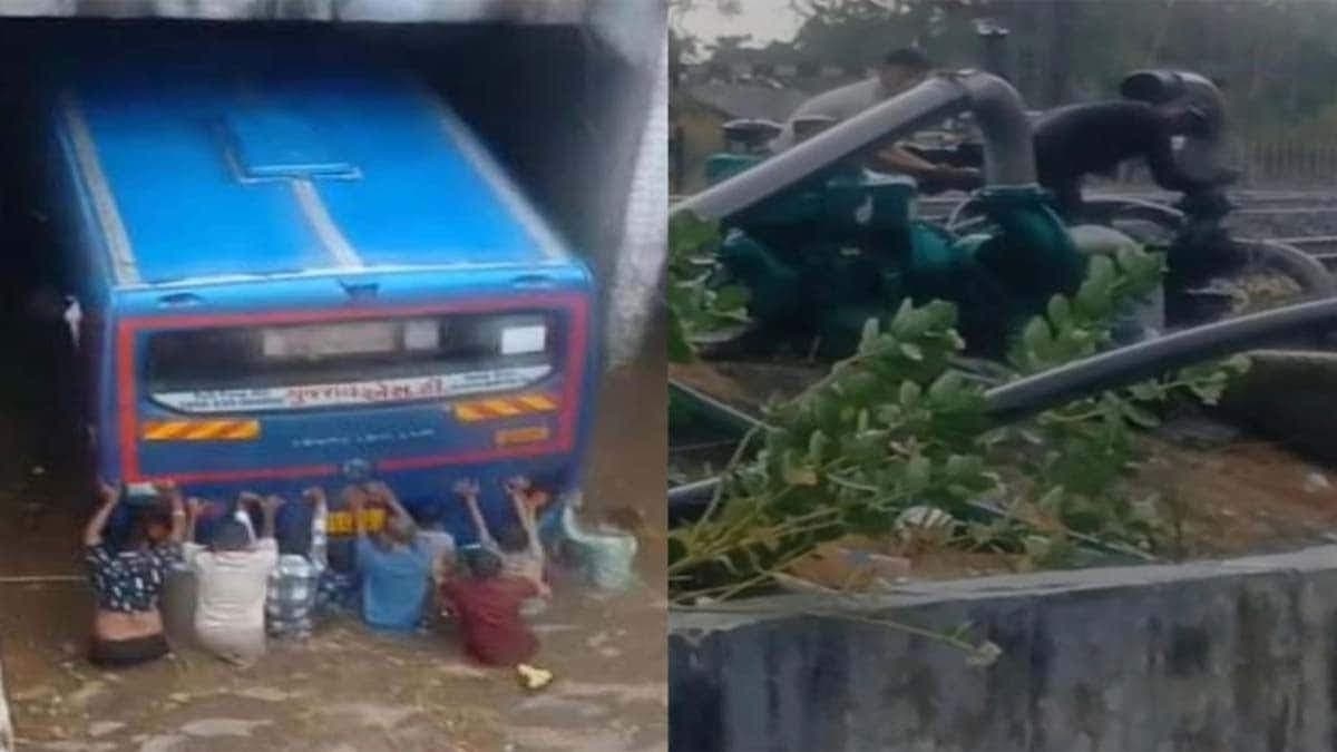 गुजरात: राजकोट के गोंडल में पानी से भरे रेलवे अंडरब्रिज में फंसी बस, JCB से किया गया रेस्क्यू